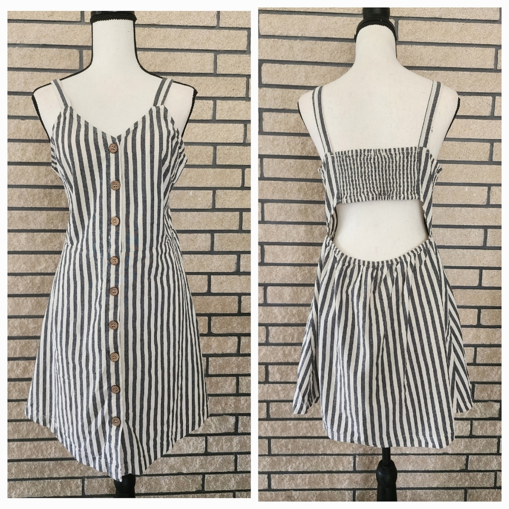 Mittoshop Stripe Dress | Keyhole and Smocked Back | Button Down
